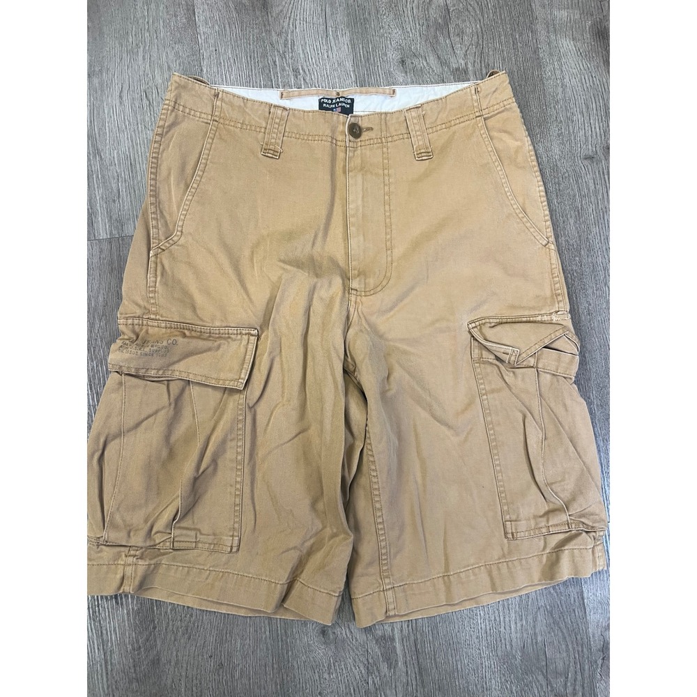 Polo Jeans Co Ralph Lauren Mens Khaki Tan‎ Cotton Twill Cargo Shorts Size 32